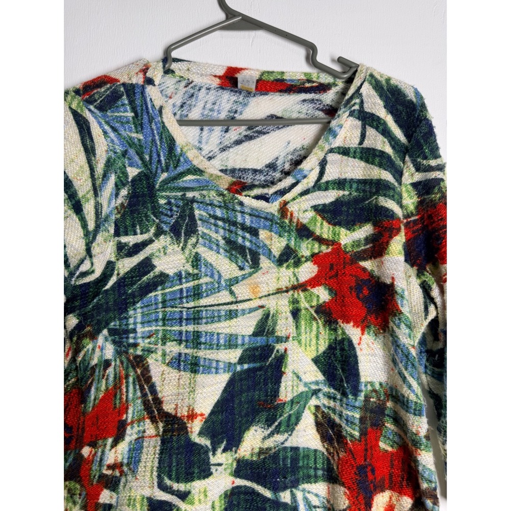 Thomas & Olivia Tropical Palm Leaf Floral V-Neck Knit Top 3/4 Sleeve Large - Picture 5 of 11